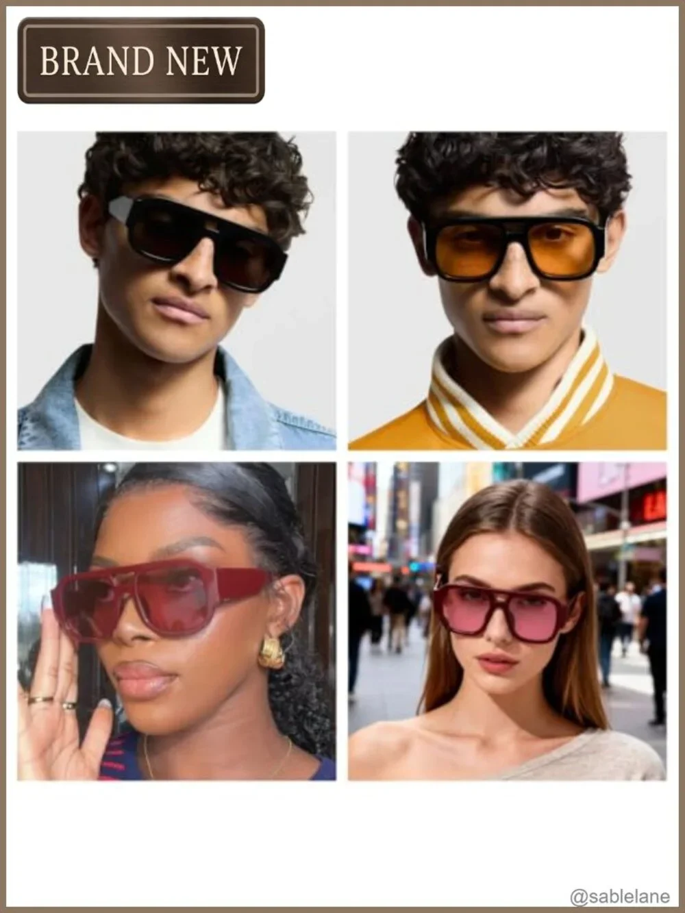 Set of 4 Oversized Retro Square Aviator Sunglasses UV400 Protection